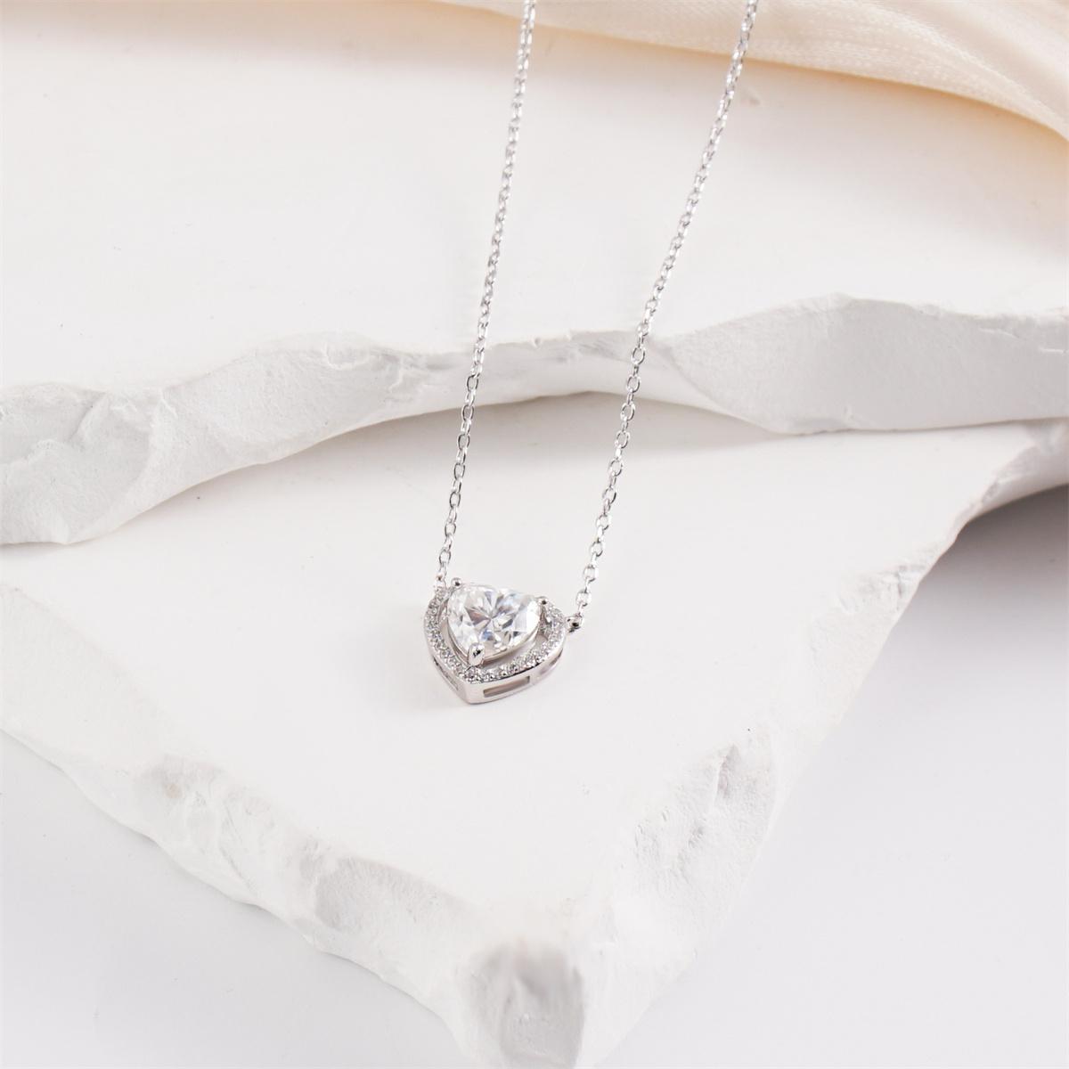 Moissanite 2ct Halo Heart Pendant Necklace
