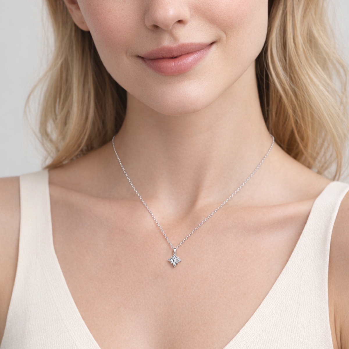Moissanite 1ct Starburst Halo Pendant Necklace