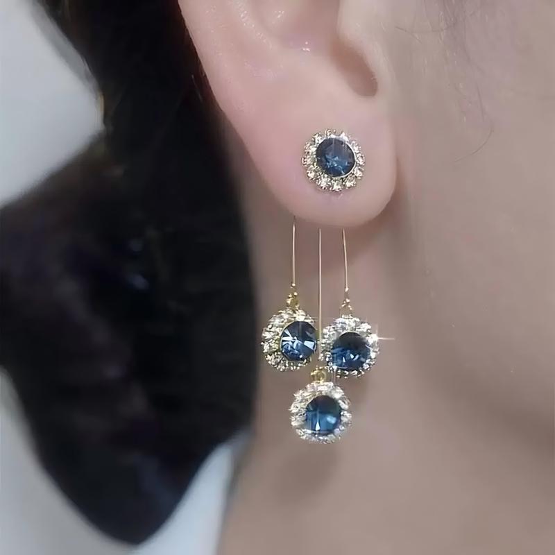 Double-Wear Blue Tassel Drop Earrings