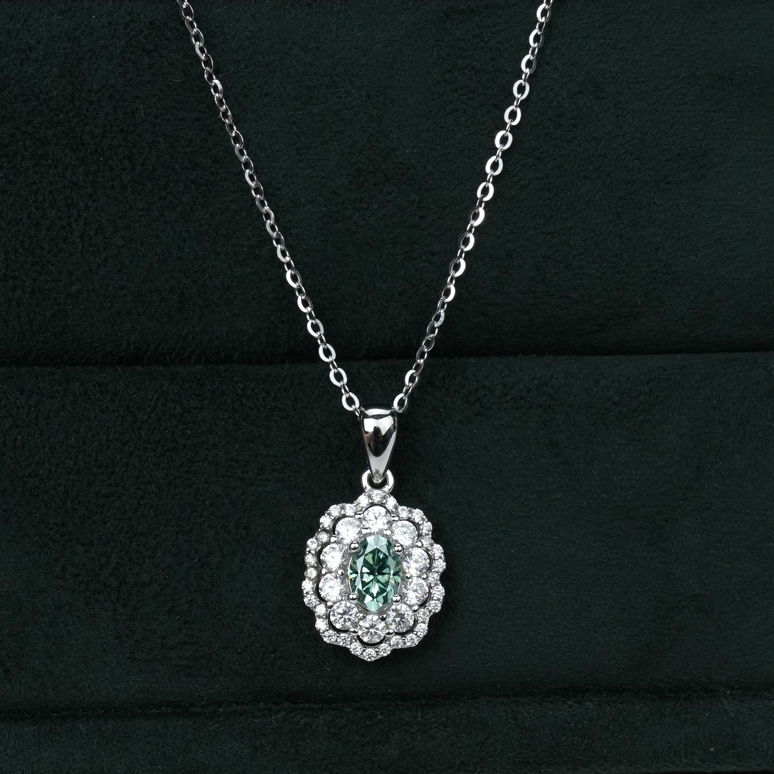 Moissanite 0.5ct Oval Moissanite Green Ripple Pendant Necklace