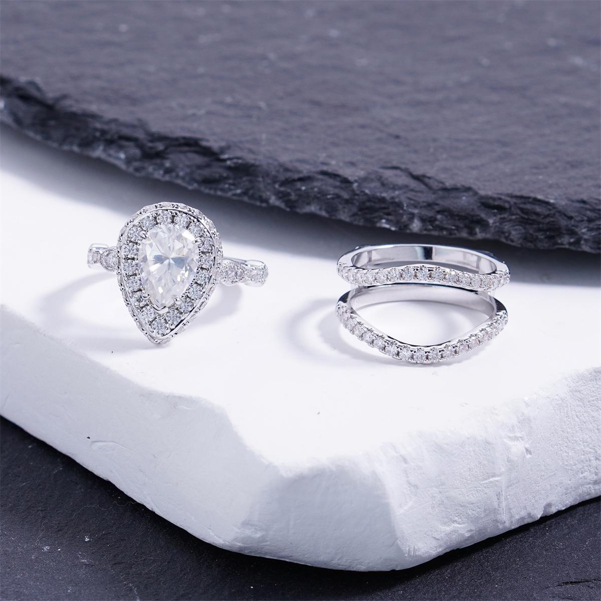 Moissanite 1.8ct-3.6ct Complete Love Pear Crown Bridal Ring Detachable Ring Set