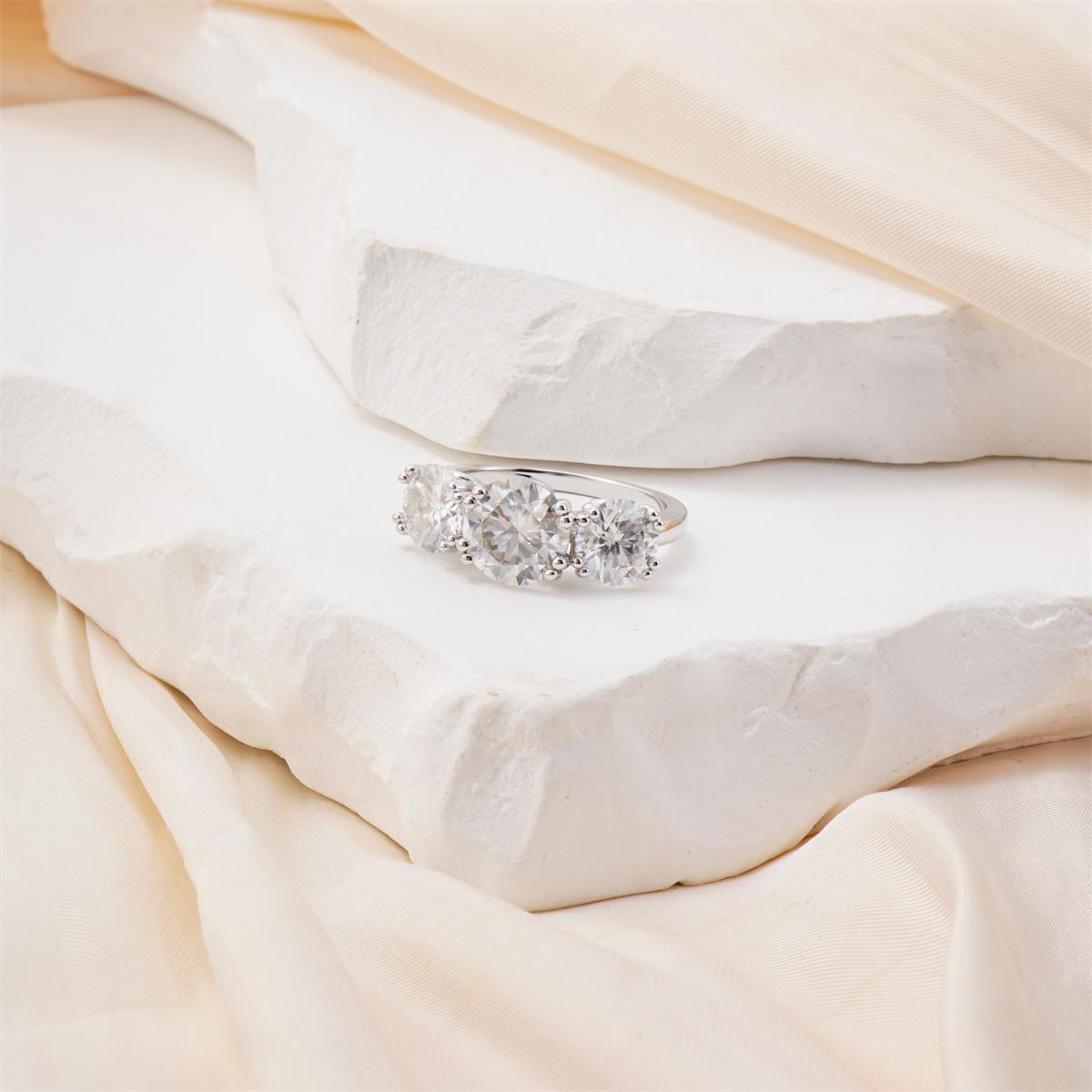 Moissanite 4ct Three Stone Prong Engagement Ring