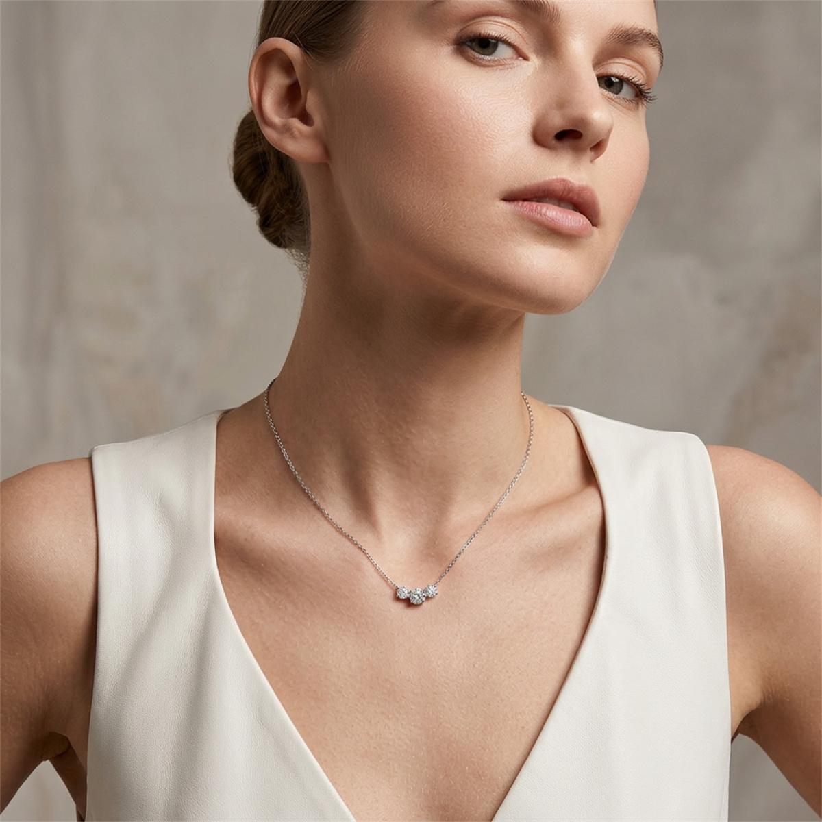 Moissanite 2ct Luminous Trio Three Stone Pendant Necklace