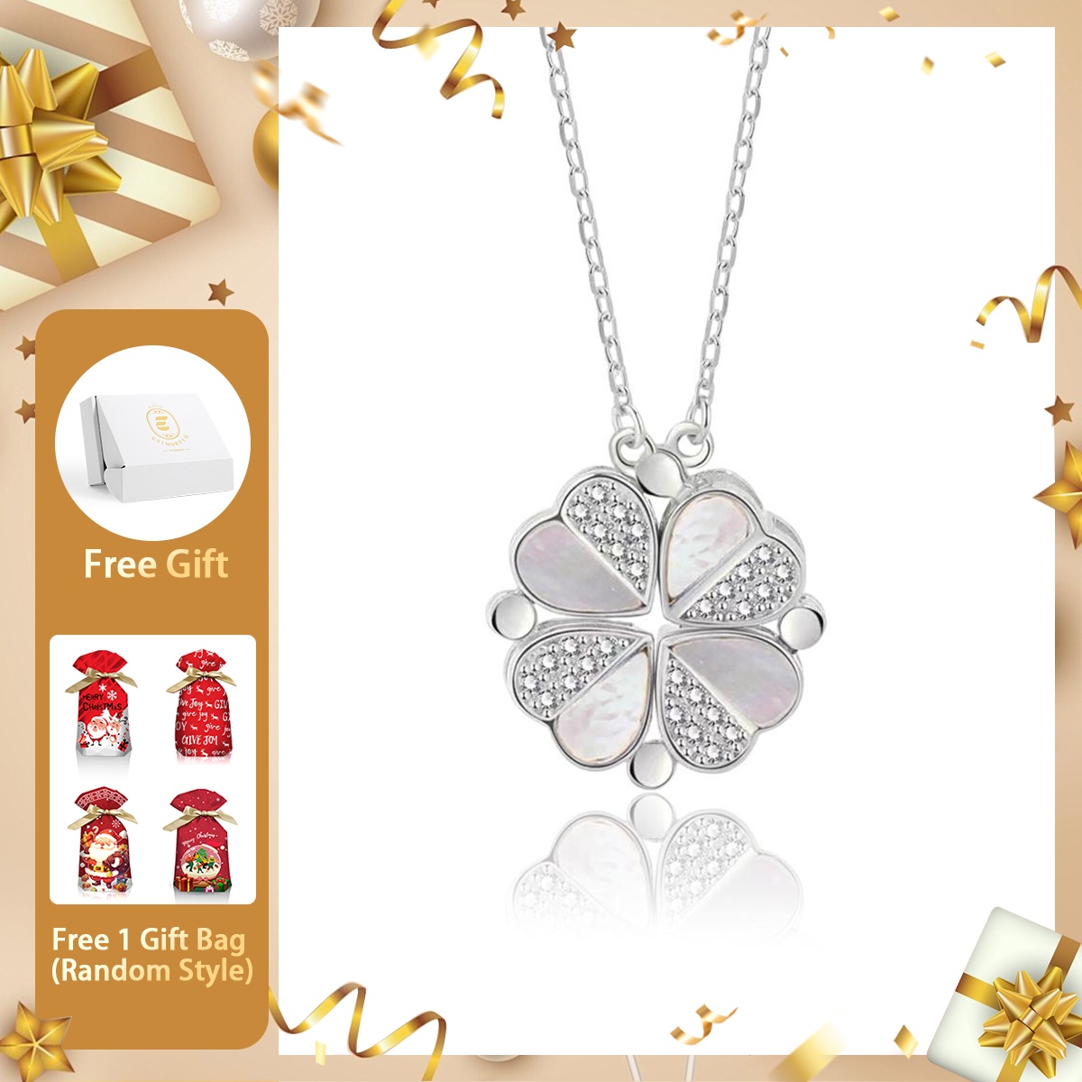 Moissanite 0.1ct Convertible Lucky Four-Leaf Clover Pendant Necklace