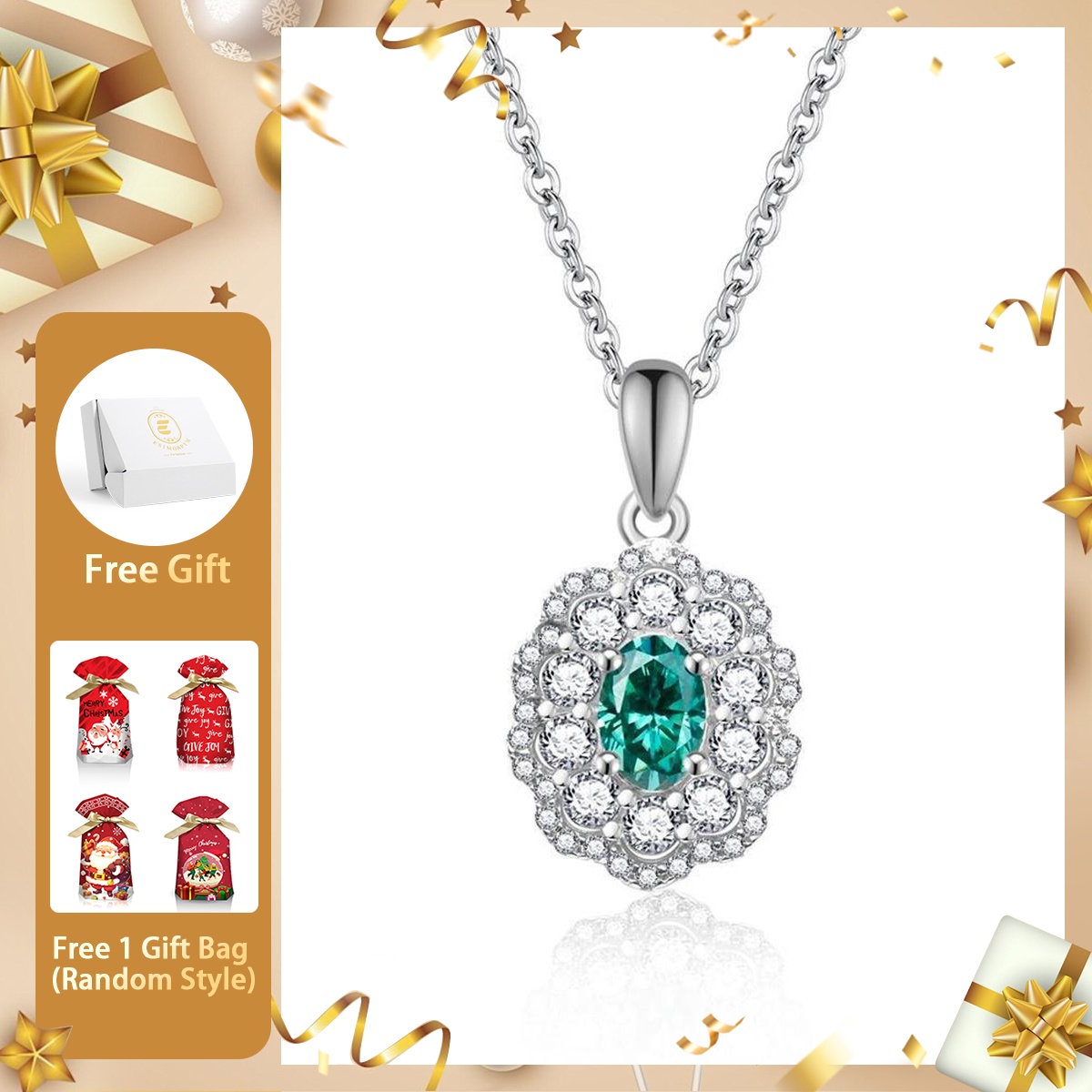 Moissanite 0.5ct Oval Moissanite Green Ripple Pendant Necklace