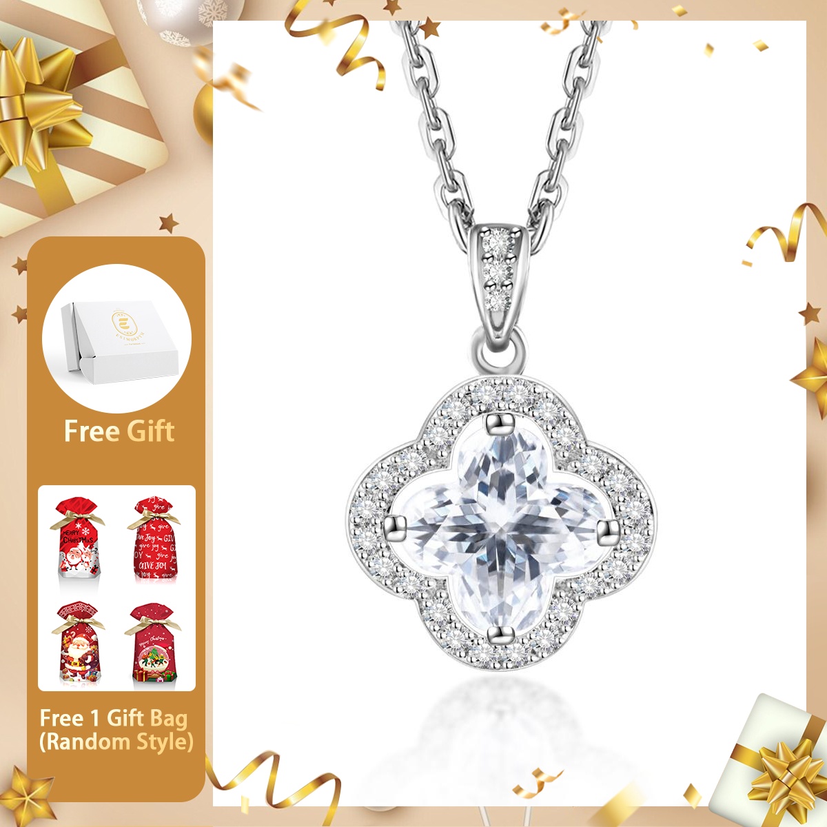 Moissanite 1.1ct Bling Luxury Four-Leaf Clover Pendant Necklace