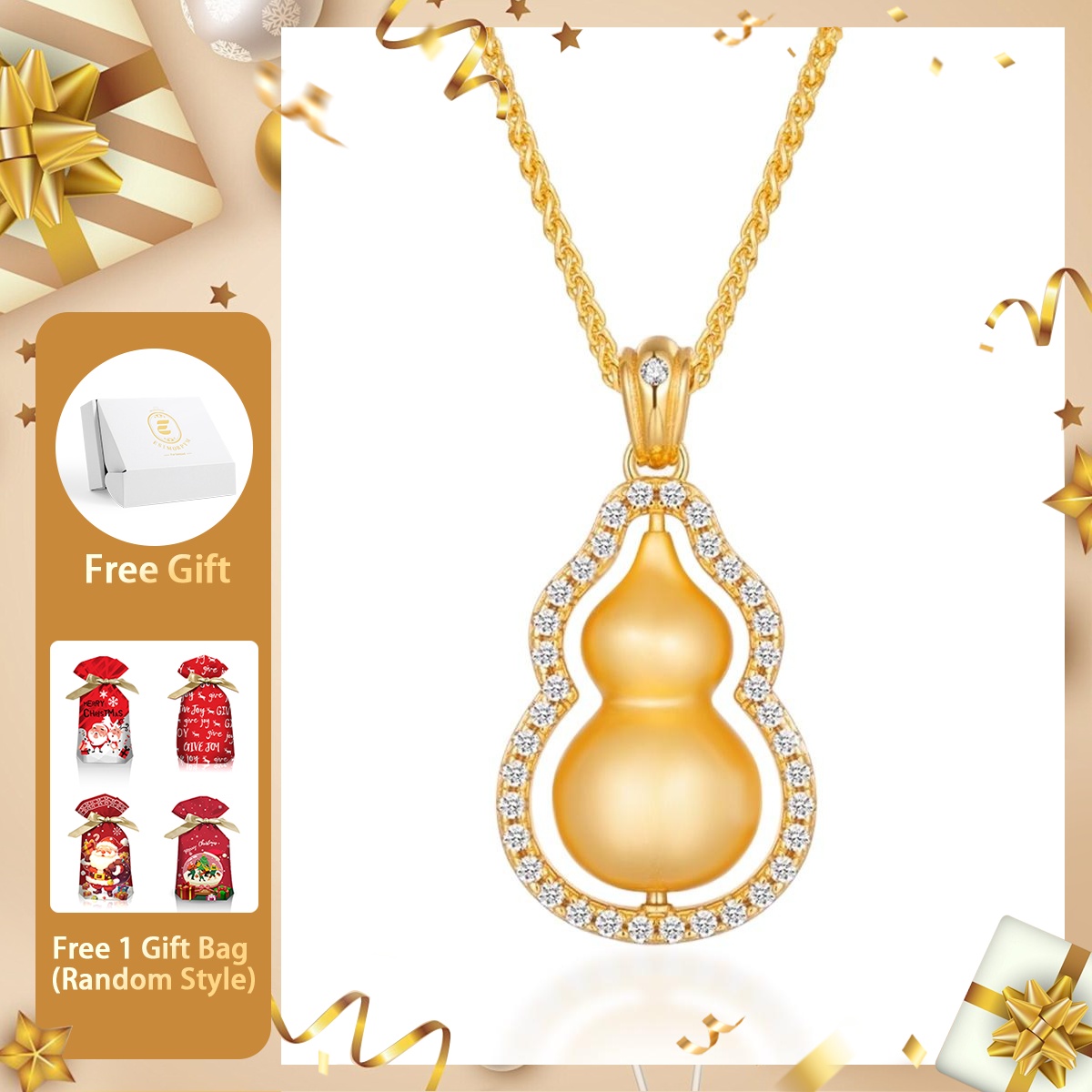 Moissanite Golden Gourd Pendant Necklace