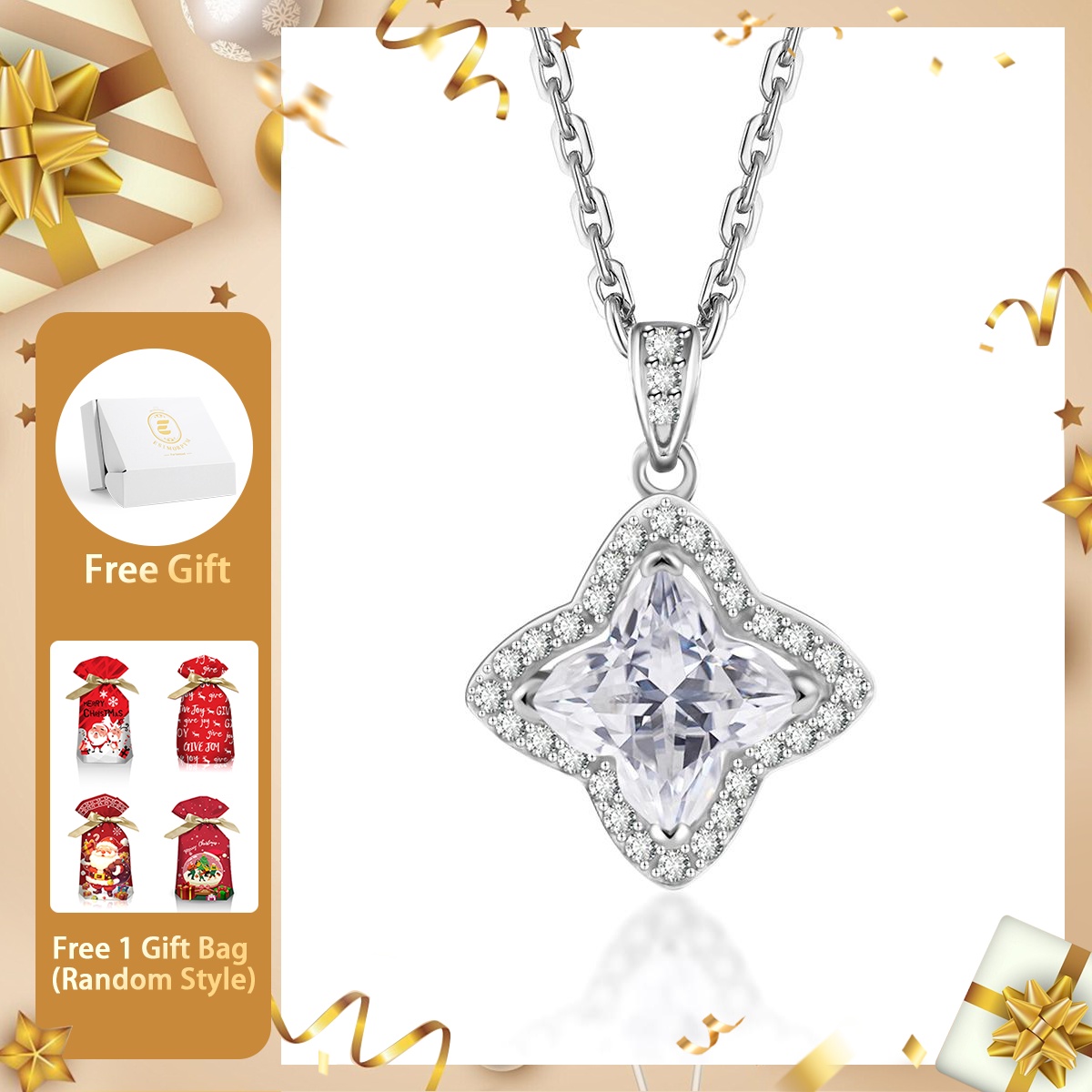 Moissanite 1.1ct Brilliant Iced-Out Lily Bulb Four-Leaf Clover Pendant