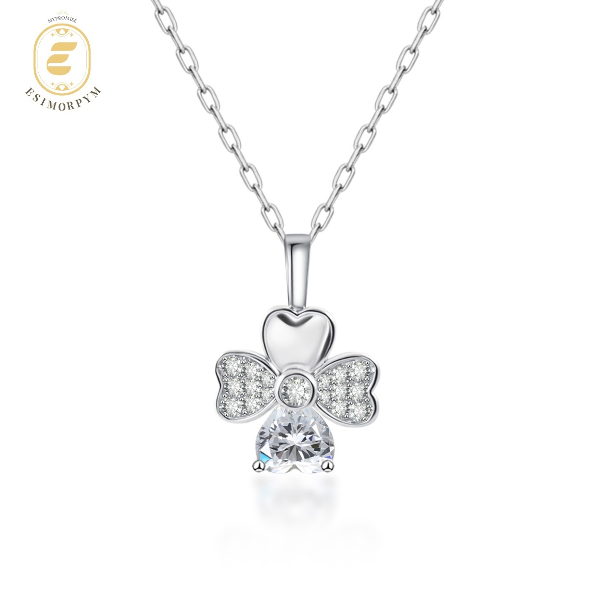 Moissanite Lucky Heart Petal Pendant Necklace