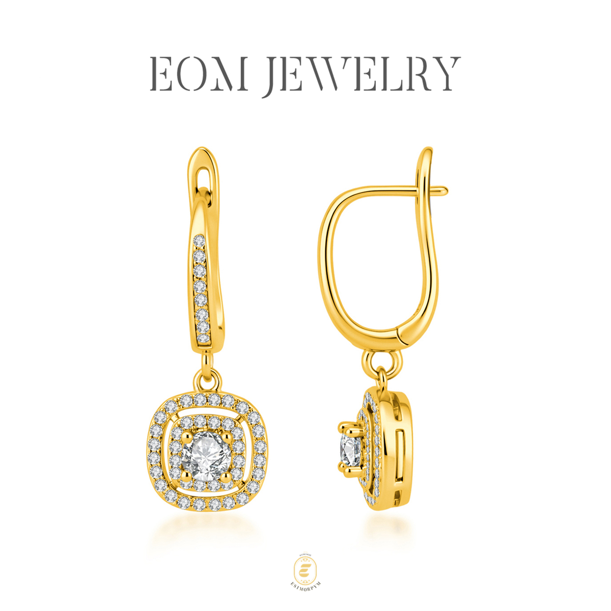 Moissanite Shimmering Square Halo Drop Earrings