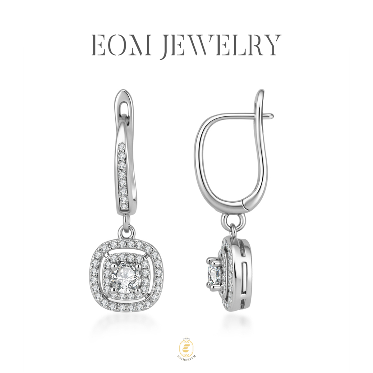 Moissanite Shimmering Square Halo Drop Earrings