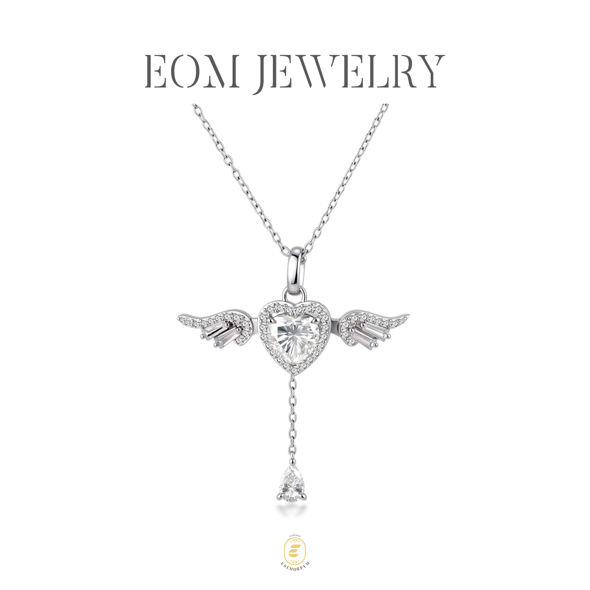 Moissanite 2ct Angel Wing Heart Pendant Necklace