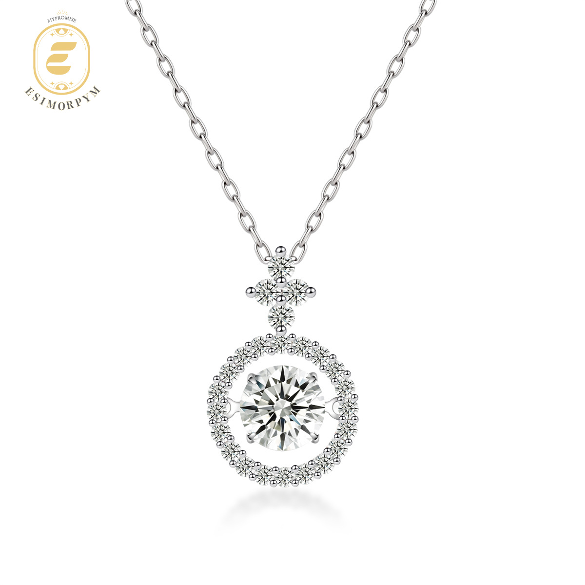Moissanite 1ct Heartbeat of Light Halo Pendant Necklace