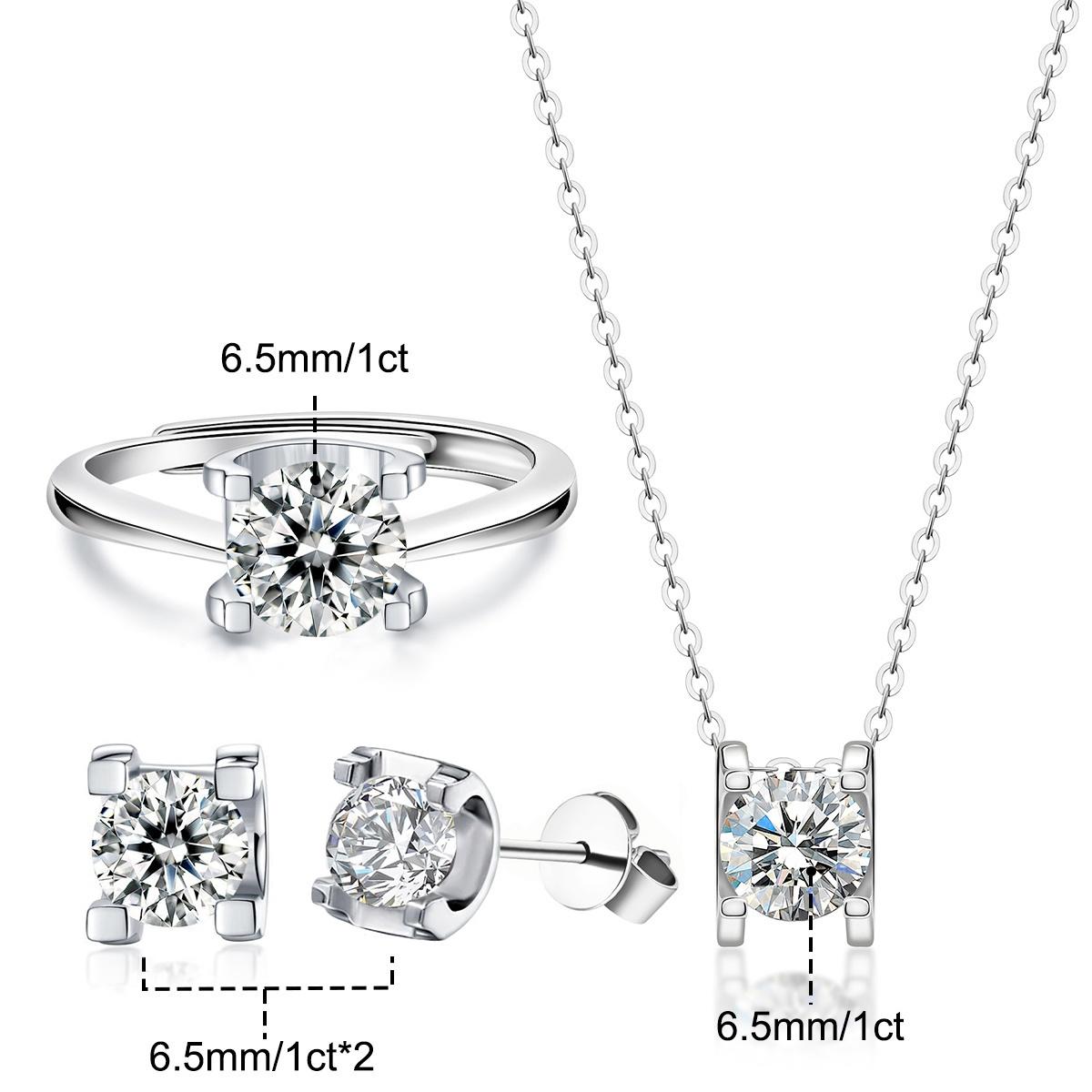 Moissanite 1ct Classic Solitaire Prong Jewelry Set Earrings Ring Necklace Set