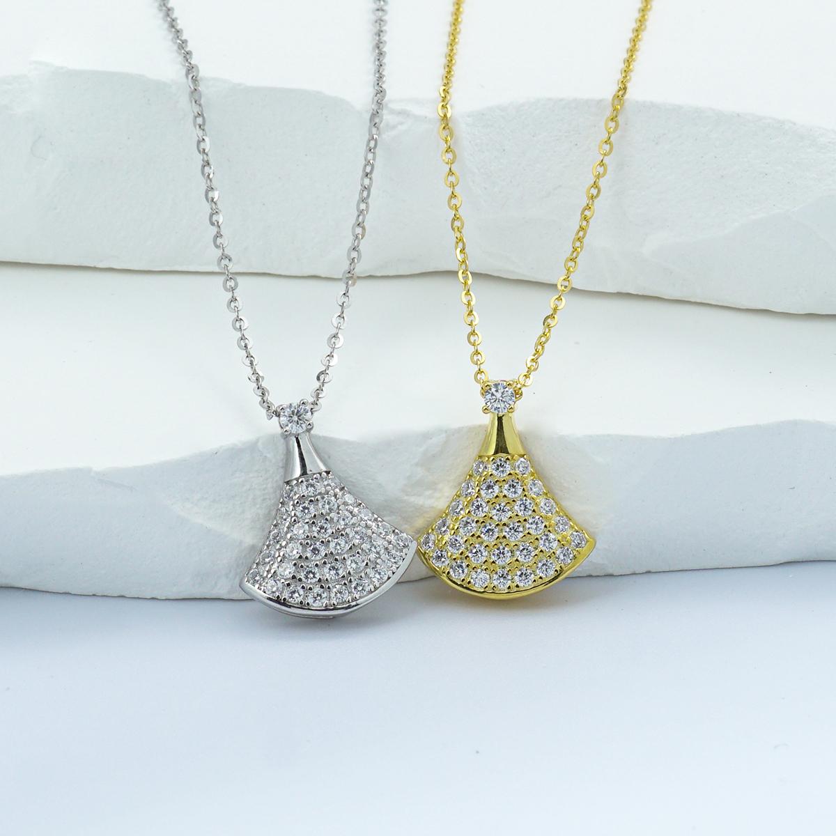 Moissanite Fan-Shaped Pendant Necklace
