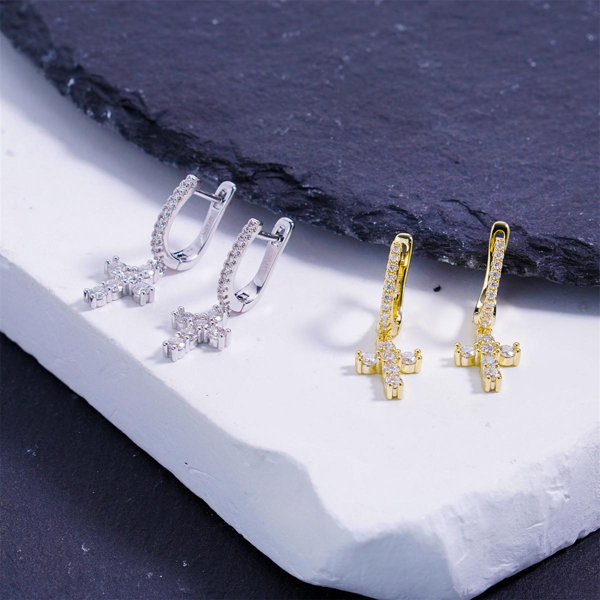 Moissanite Celestial Cross Dangle Earrings
