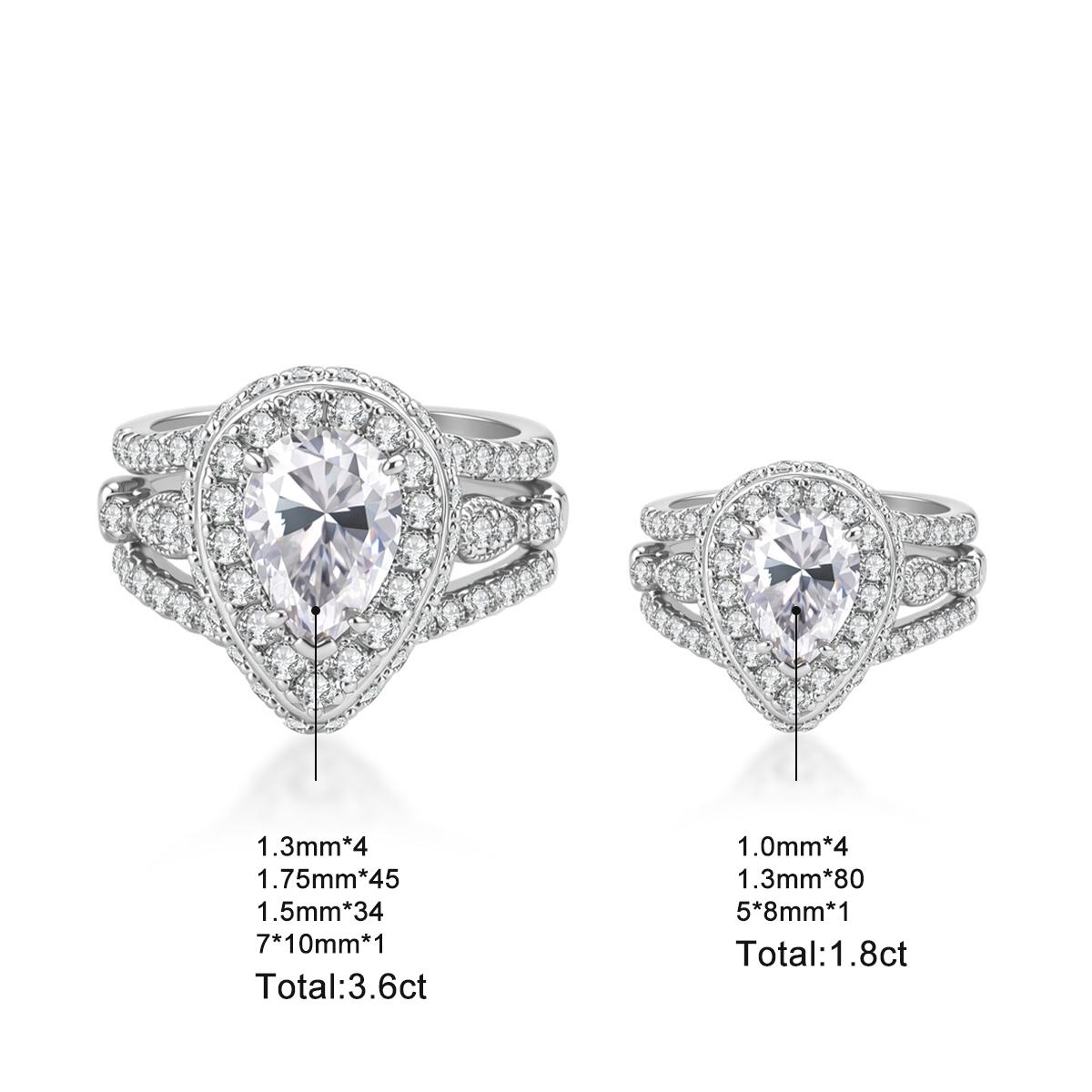 Moissanite 1.8ct-3.6ct Complete Love Pear Crown Bridal Ring Detachable Ring Set