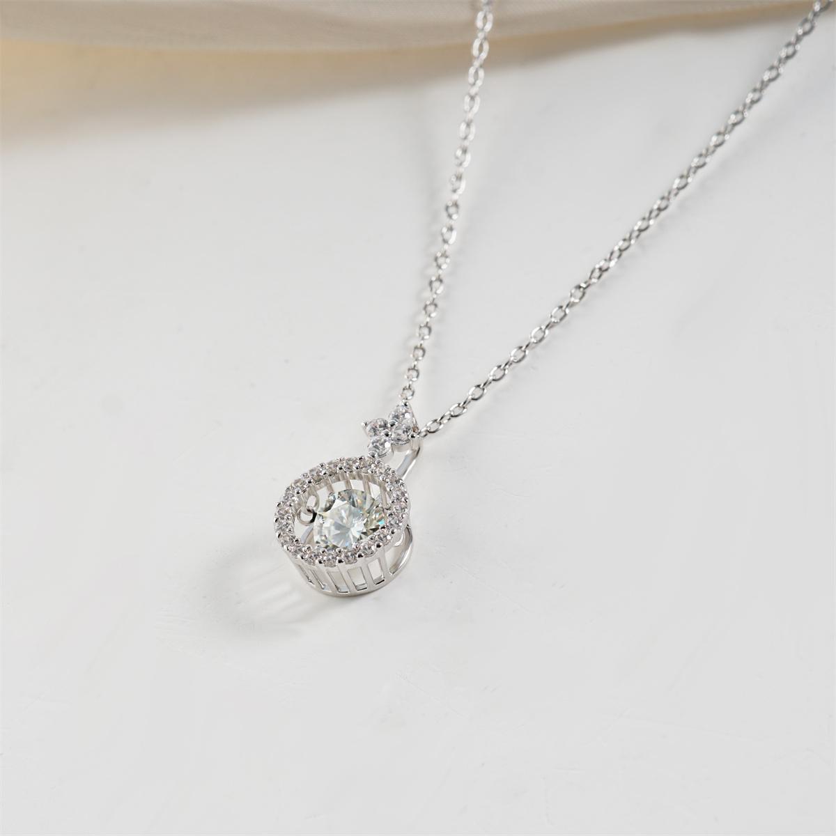 Moissanite 1ct Heartbeat of Light Halo Pendant Necklace