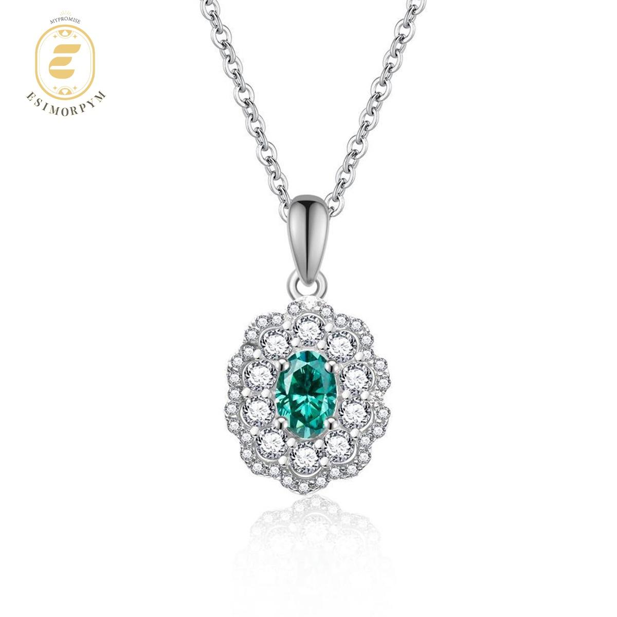 Moissanite 0.5ct Oval Moissanite Green Ripple Pendant Necklace