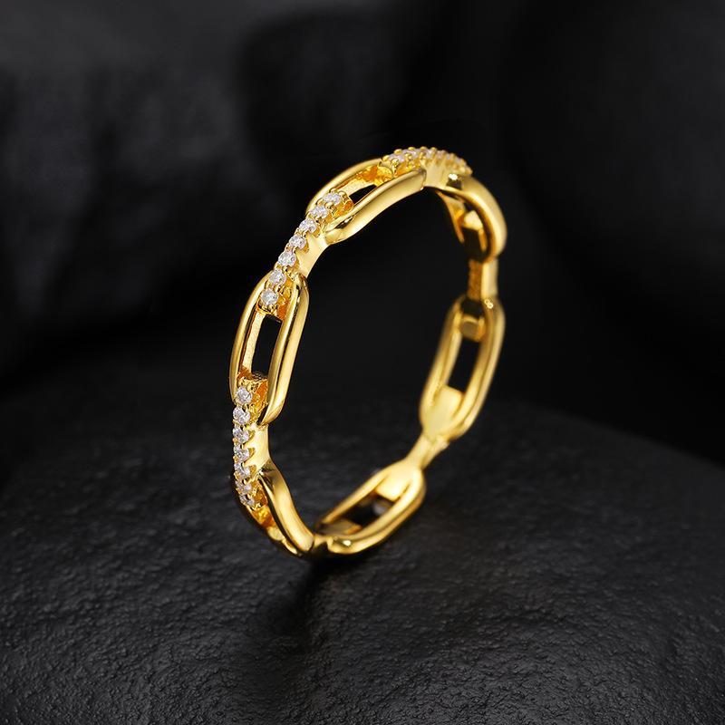 Moissanite 0.1ct Hip Hop Unisex Chained Ring Copper Ring