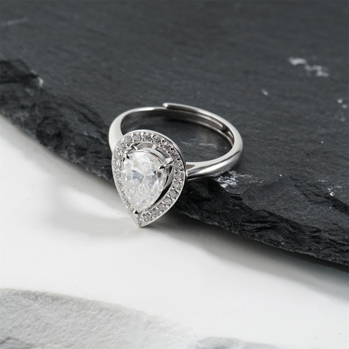 Moissanite Luminous Drop Halo Jewelry Set Elegant Pear Cut Ring Necklace Bracelet Trio Set