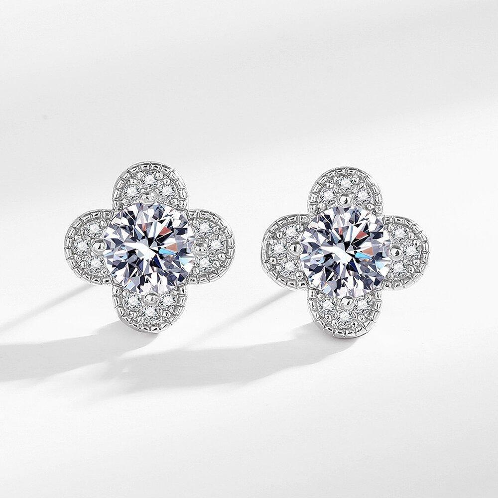 Sparkling Four-Leaf Clover Stud Earrings