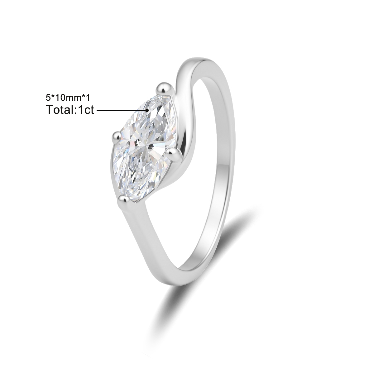 Moissanite 1ct Rippling Romance Marquise Solitaire Ring