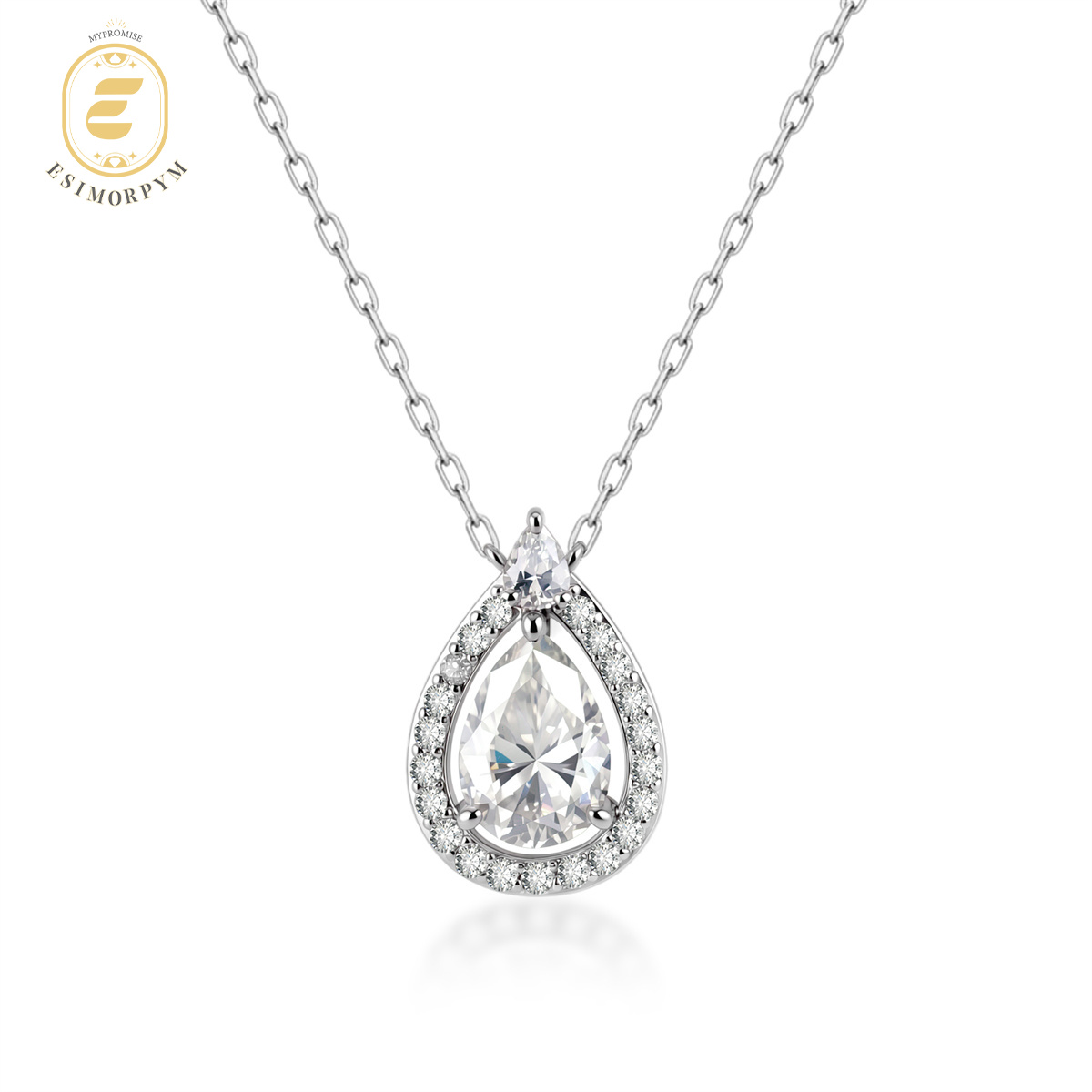 Moissanite Luminous Drop Halo Jewelry Set Elegant Pear Cut Ring Necklace Bracelet Trio Set