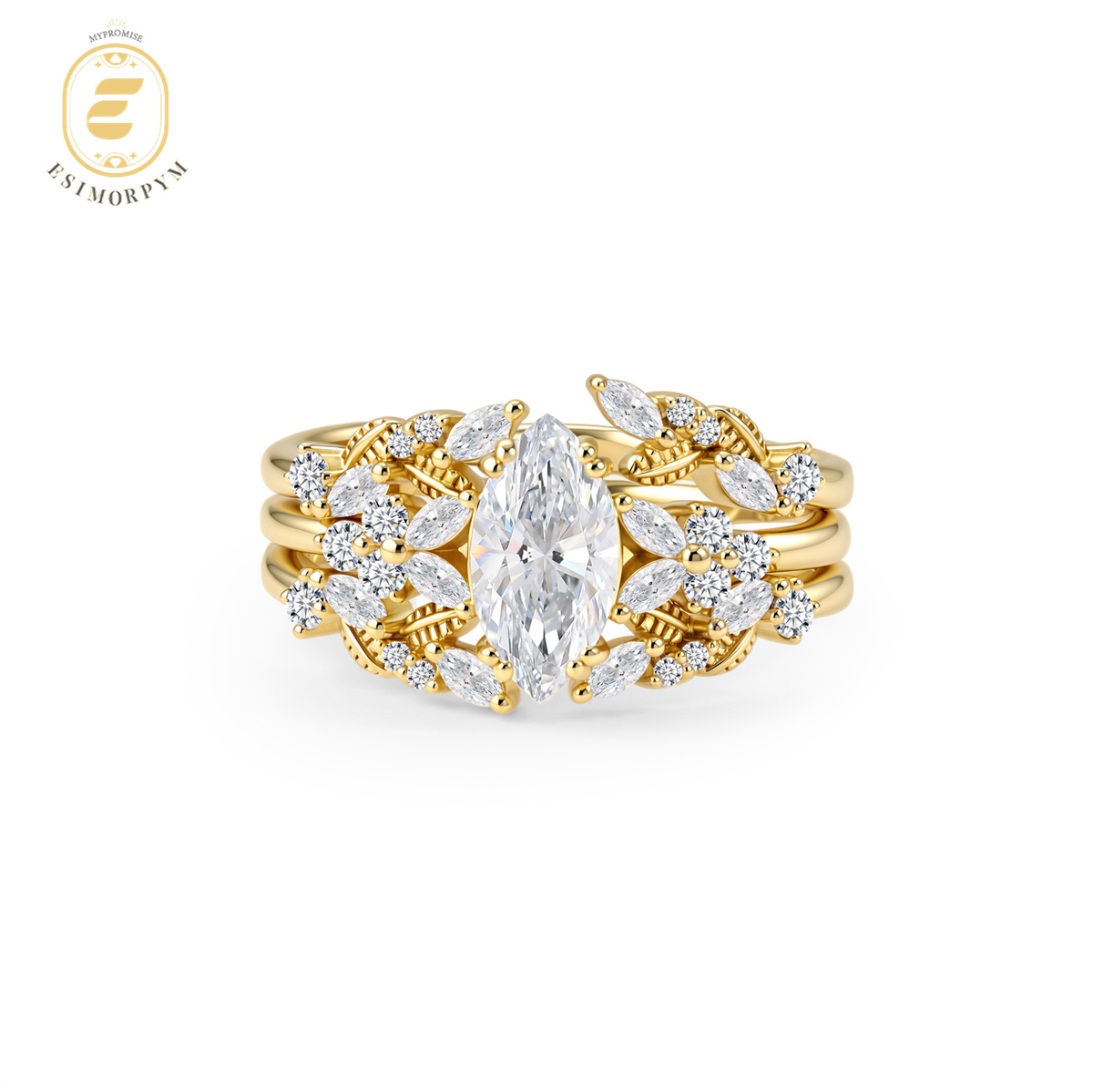 Moissanite 1.6ct Forest Hymn Ring Vintage Moss Agate Band Stackable Ring Cluster Bridal Ring Set