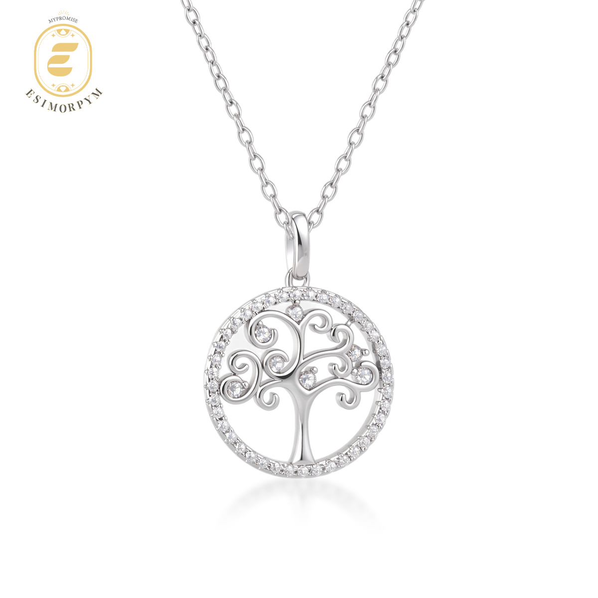 Moissanite Family Tree Hollow Halo Pendant Necklace
