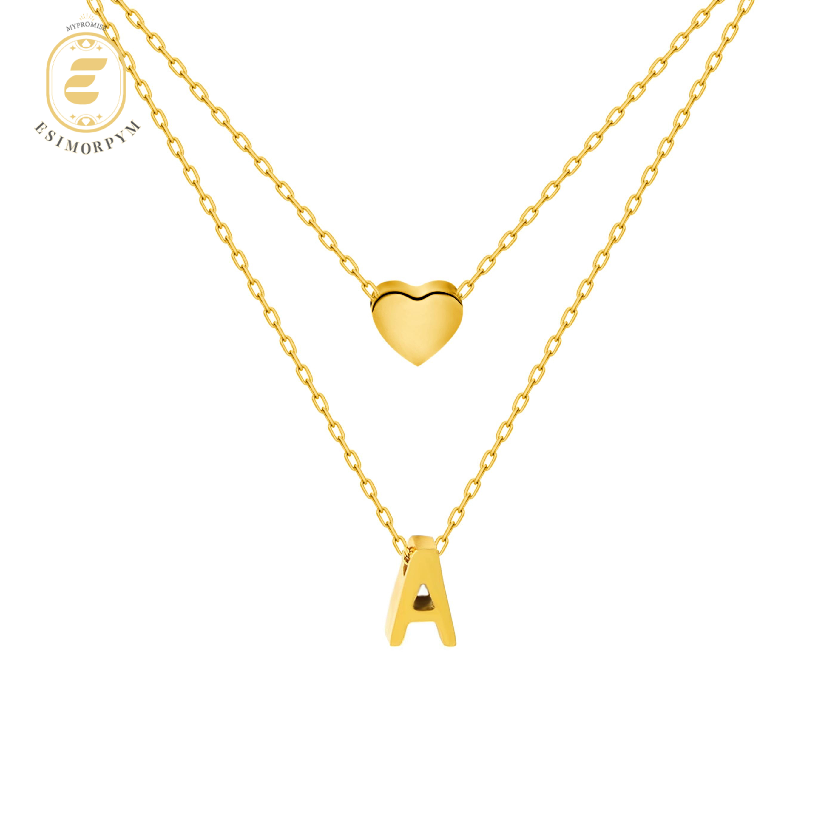 Titanium Steel Double-Layered Heart Letter Necklace