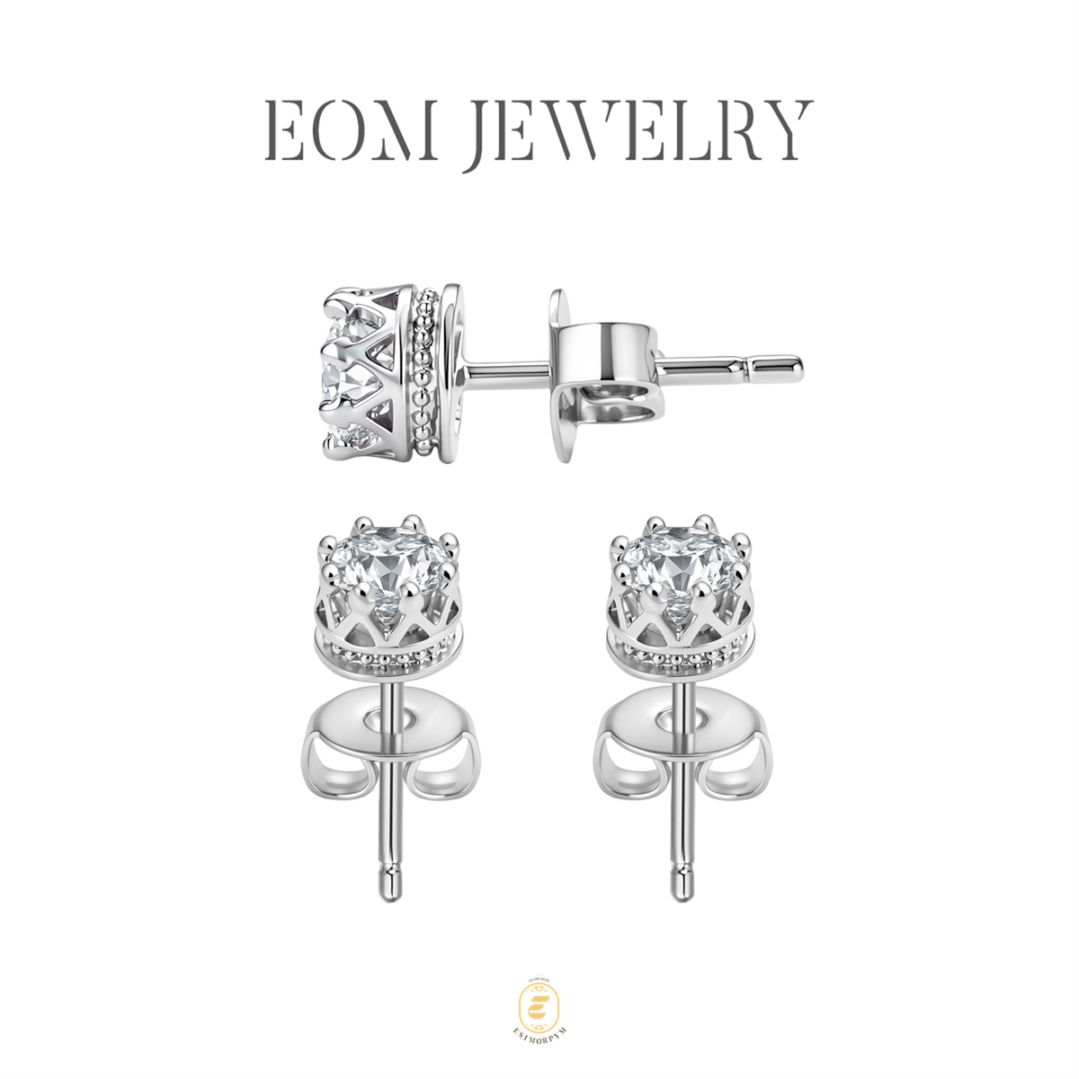 Moissanite Radiant Crown Solitaire Stud Earrings