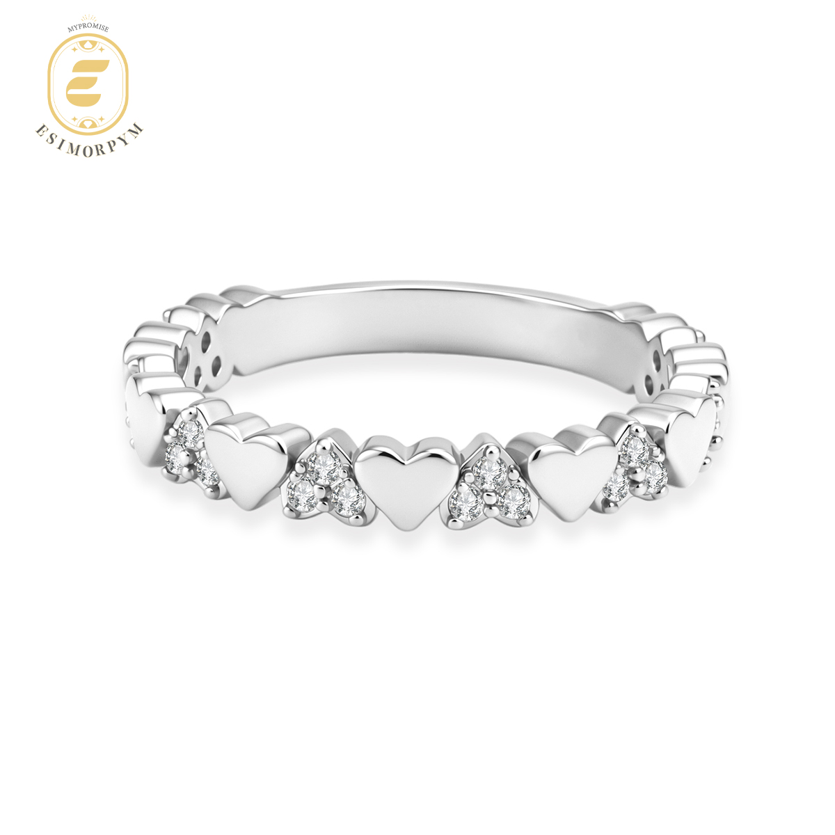 Moissanite Sweet Heart Beats Eternity Band Ring