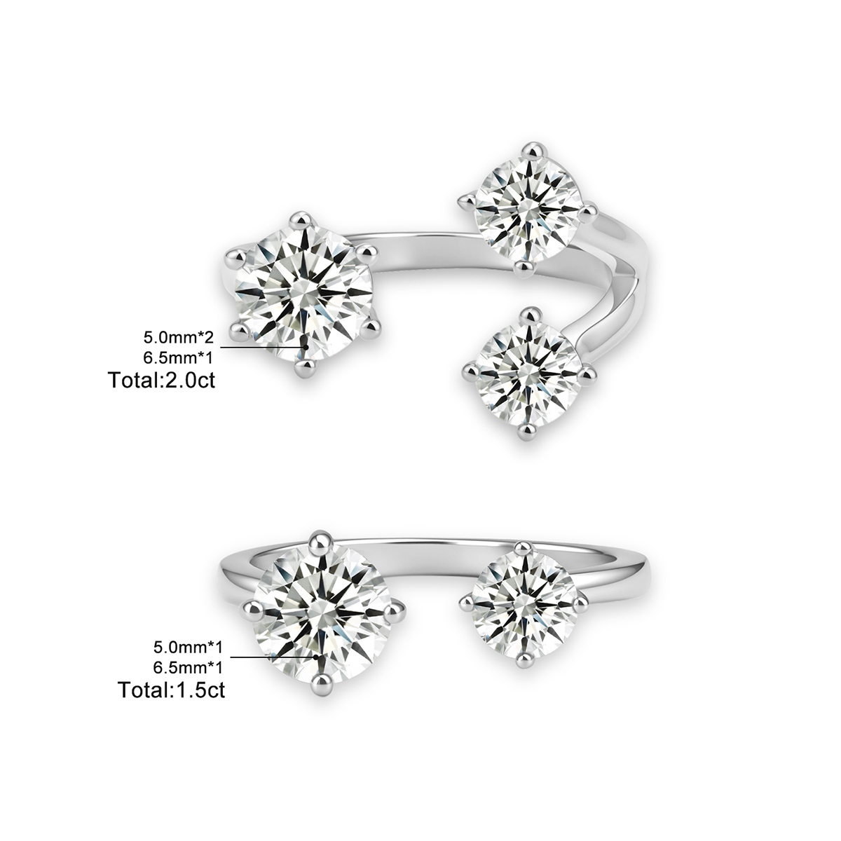 Moissanite 1.5ct Twin Flame Eternity Open Ring