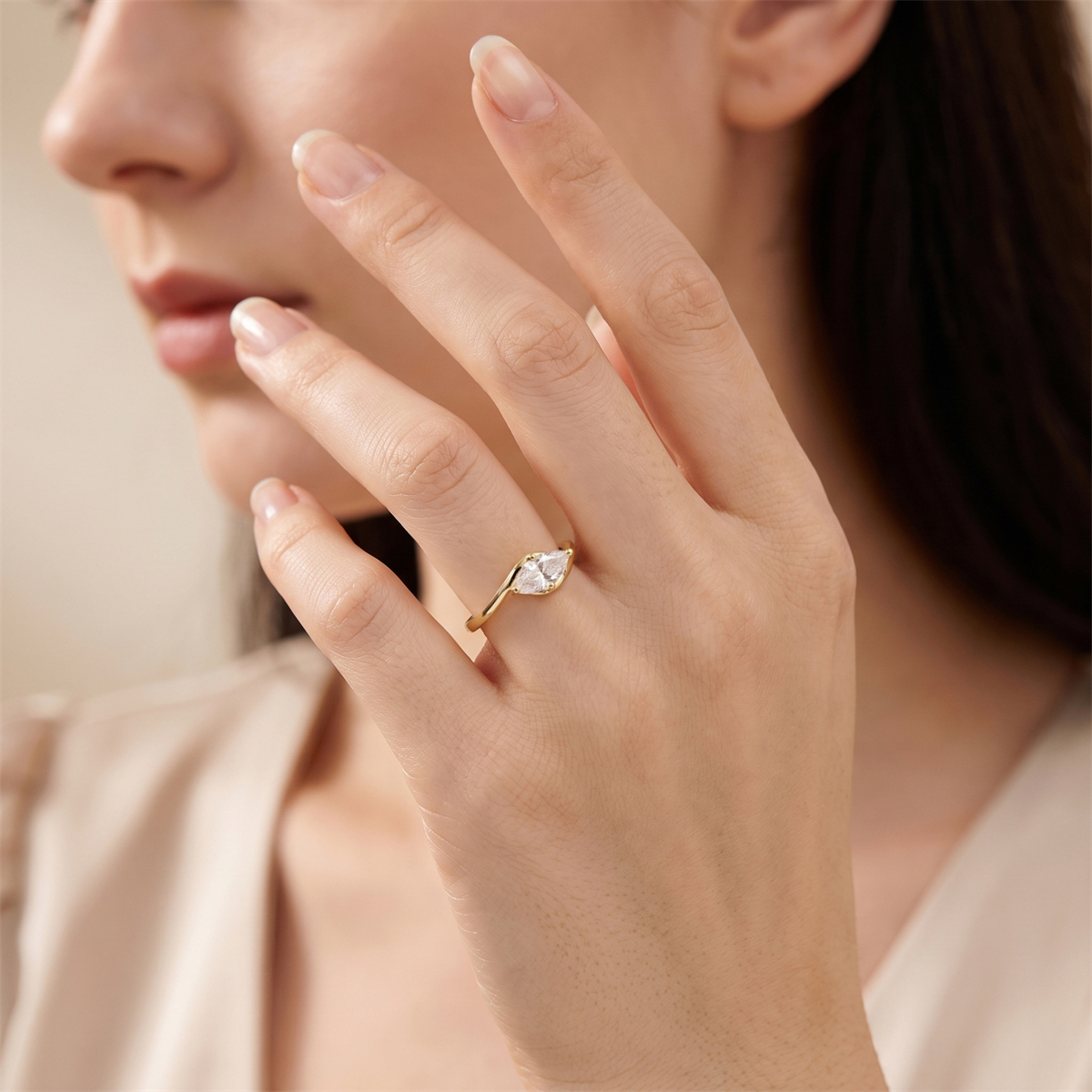 Moissanite 1ct Rippling Romance Marquise Solitaire Ring