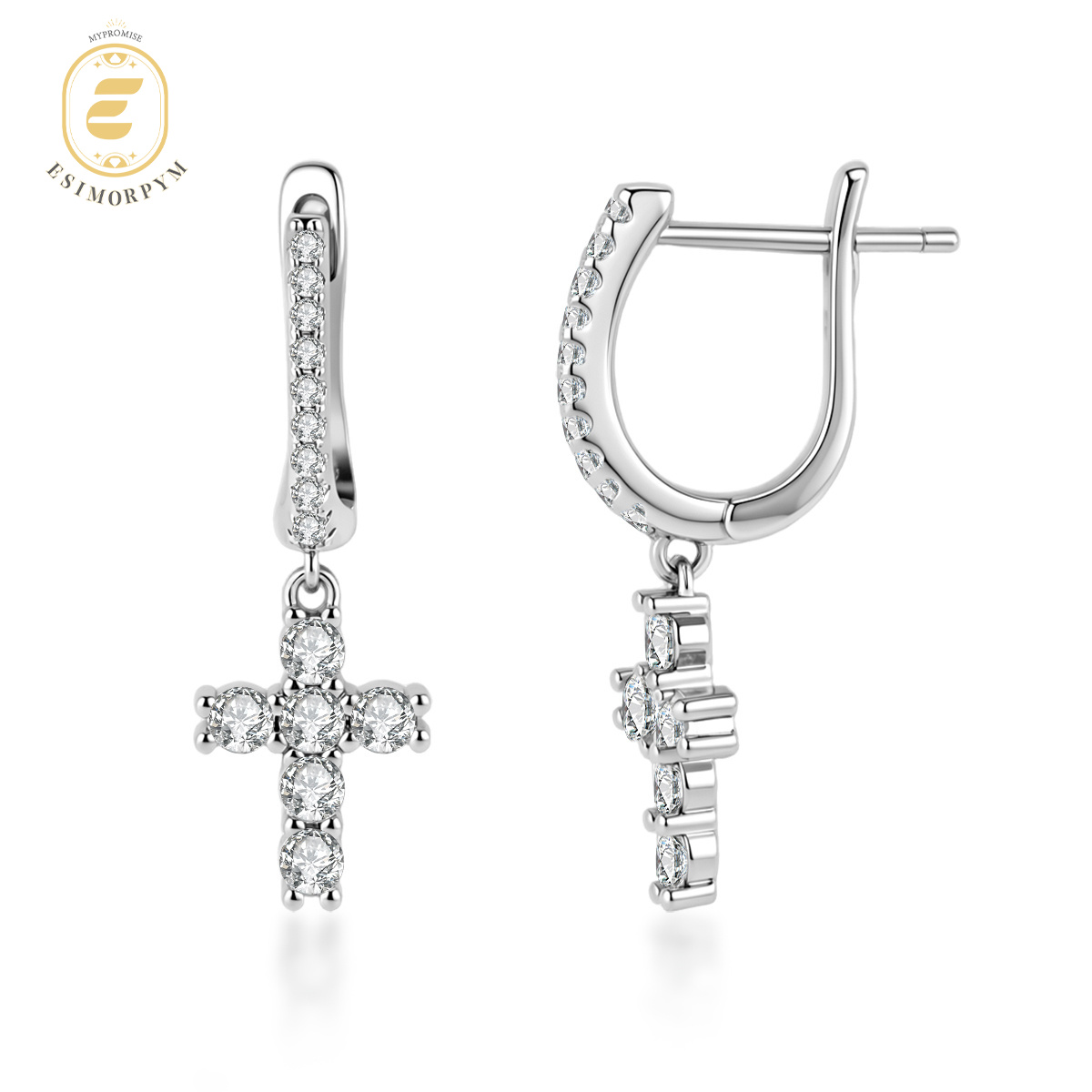 Moissanite Celestial Cross Dangle Earrings