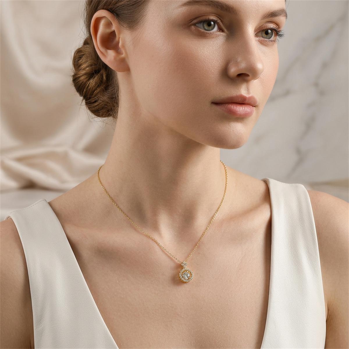 Moissanite 1ct Heartbeat of Light Halo Pendant Necklace