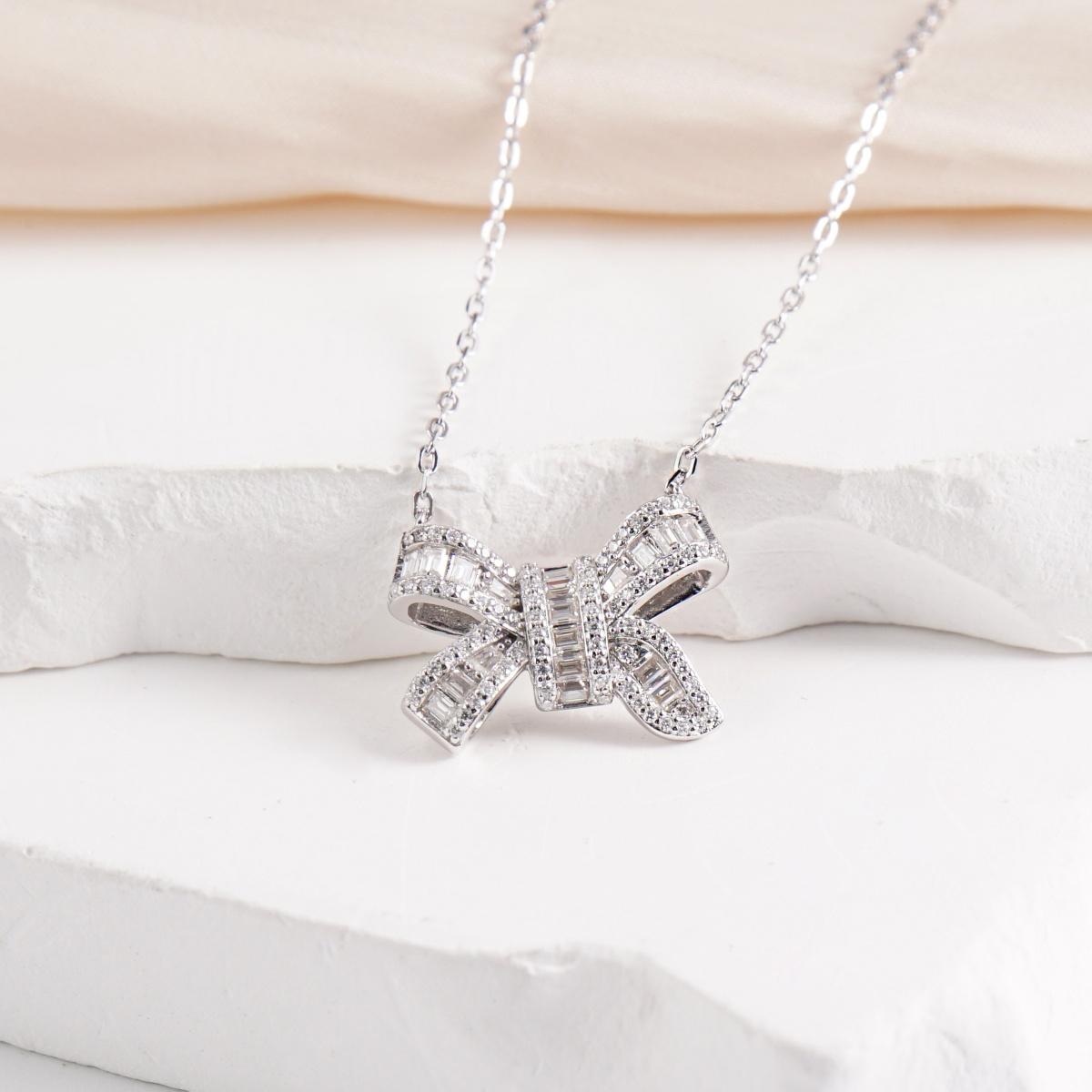 Moissanite Sweet Bow Jewelry Set Stud Earrings Necklace Ring Set