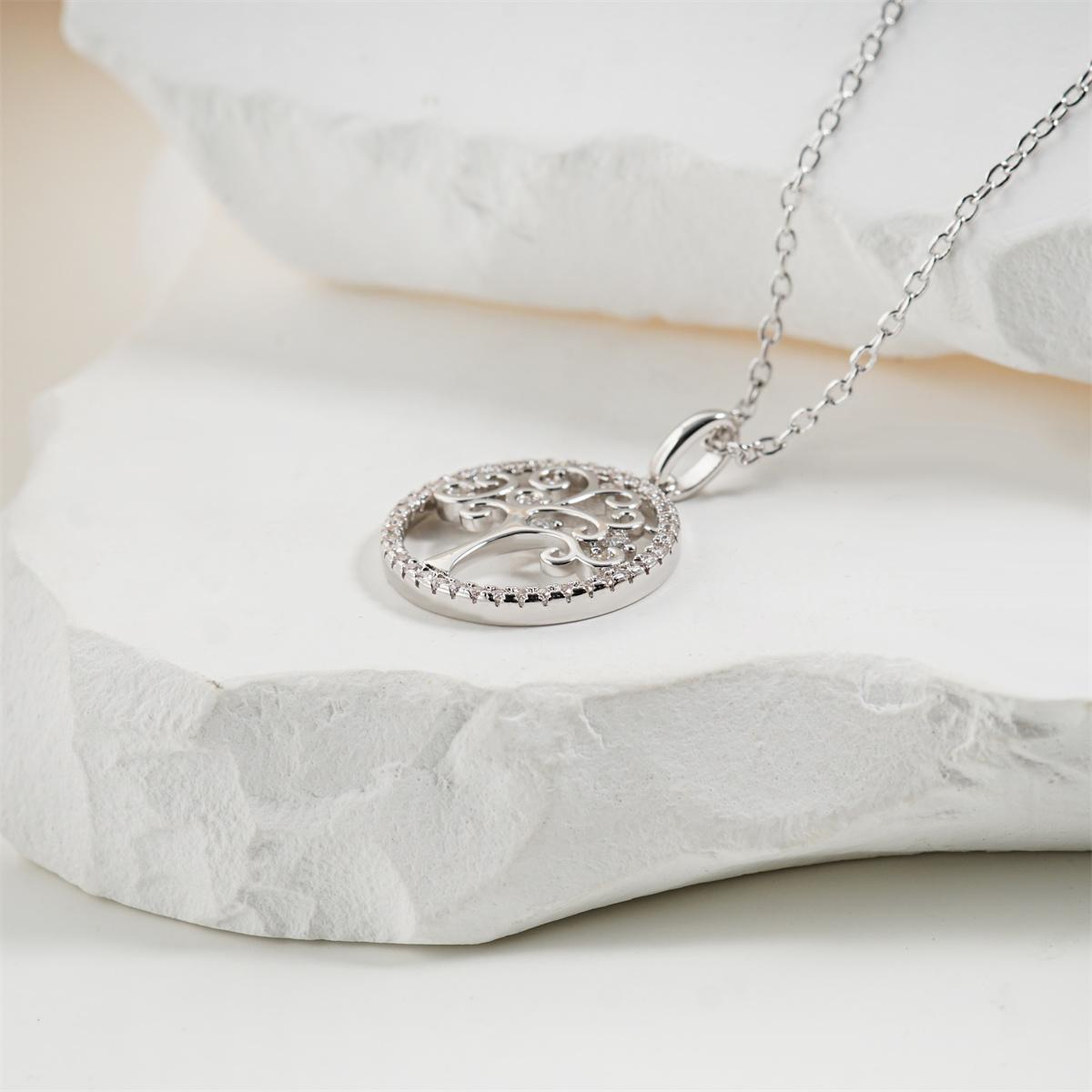 Moissanite Family Tree Hollow Halo Pendant Necklace