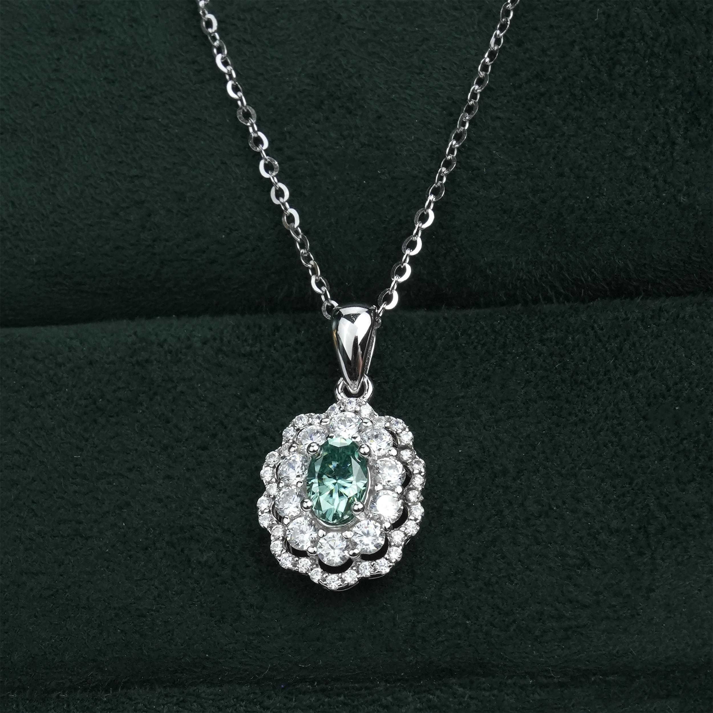 Moissanite 0.5ct Oval Moissanite Green Ripple Pendant Necklace