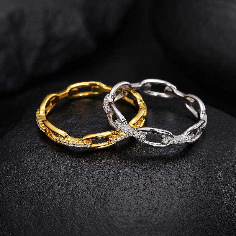 Moissanite 0.1ct Hip Hop Unisex Chained Ring Copper Ring