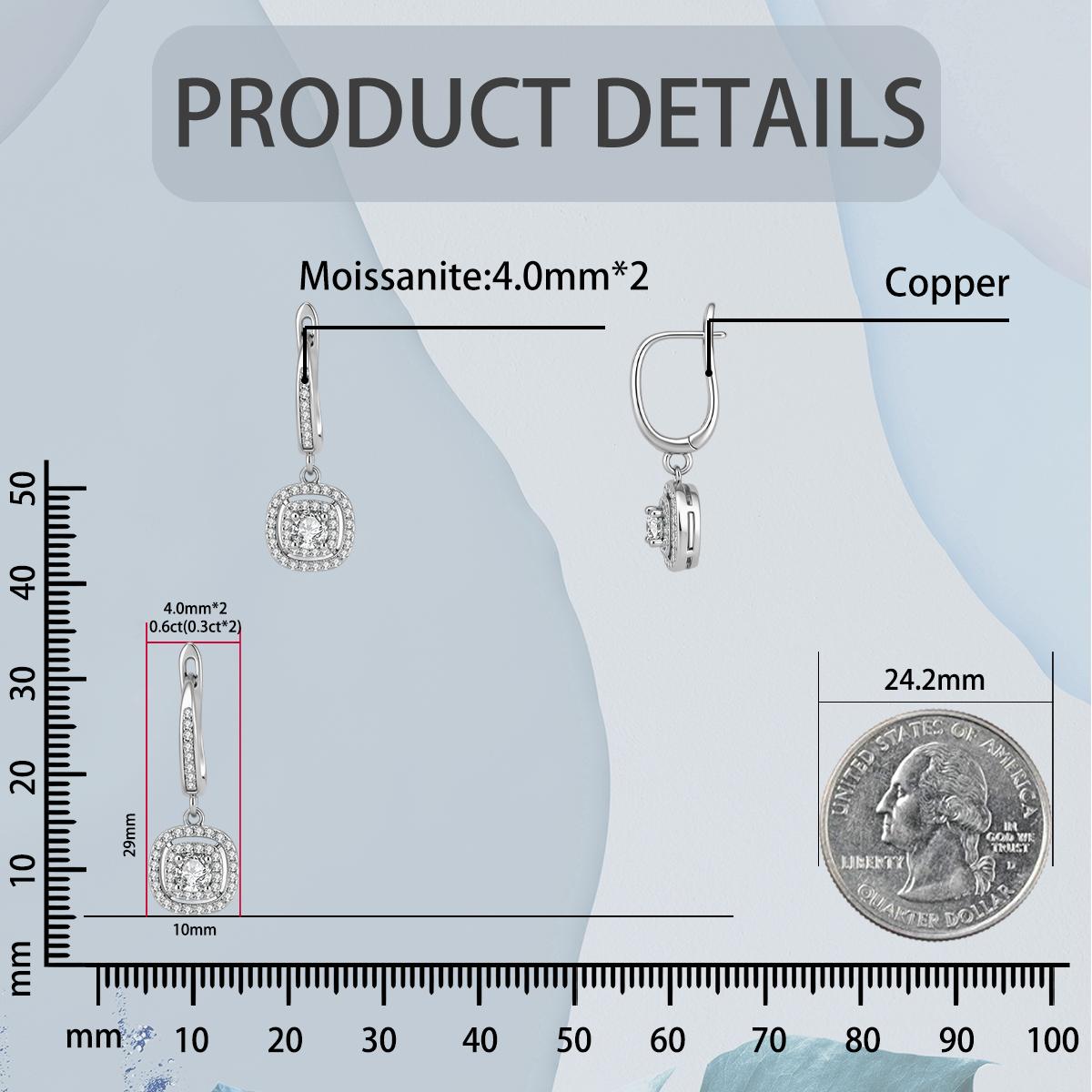 Moissanite Shimmering Square Halo Drop Earrings