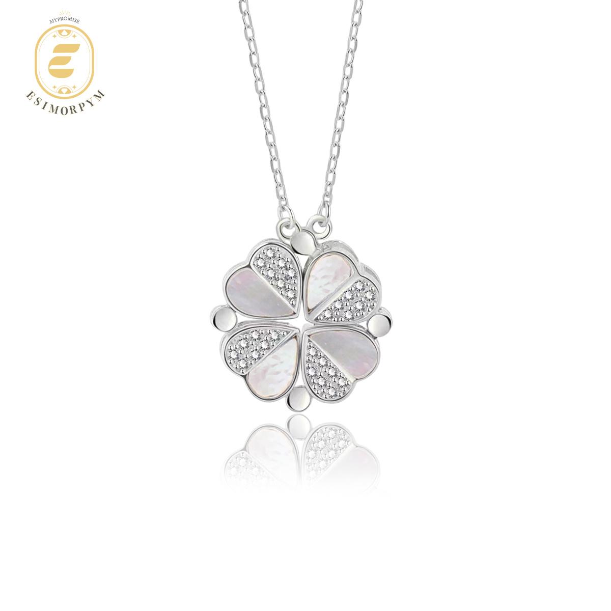 Moissanite 0.1ct Convertible Lucky Four-Leaf Clover Pendant Necklace