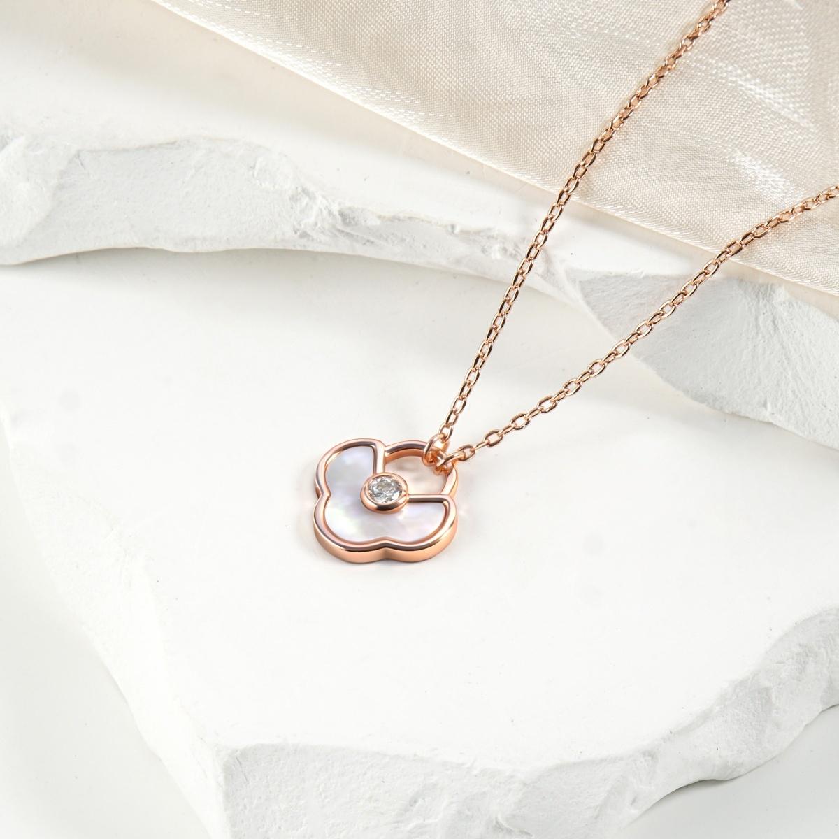 Moissanite Rose Aura Four-Leaf Clover Pendant Necklace