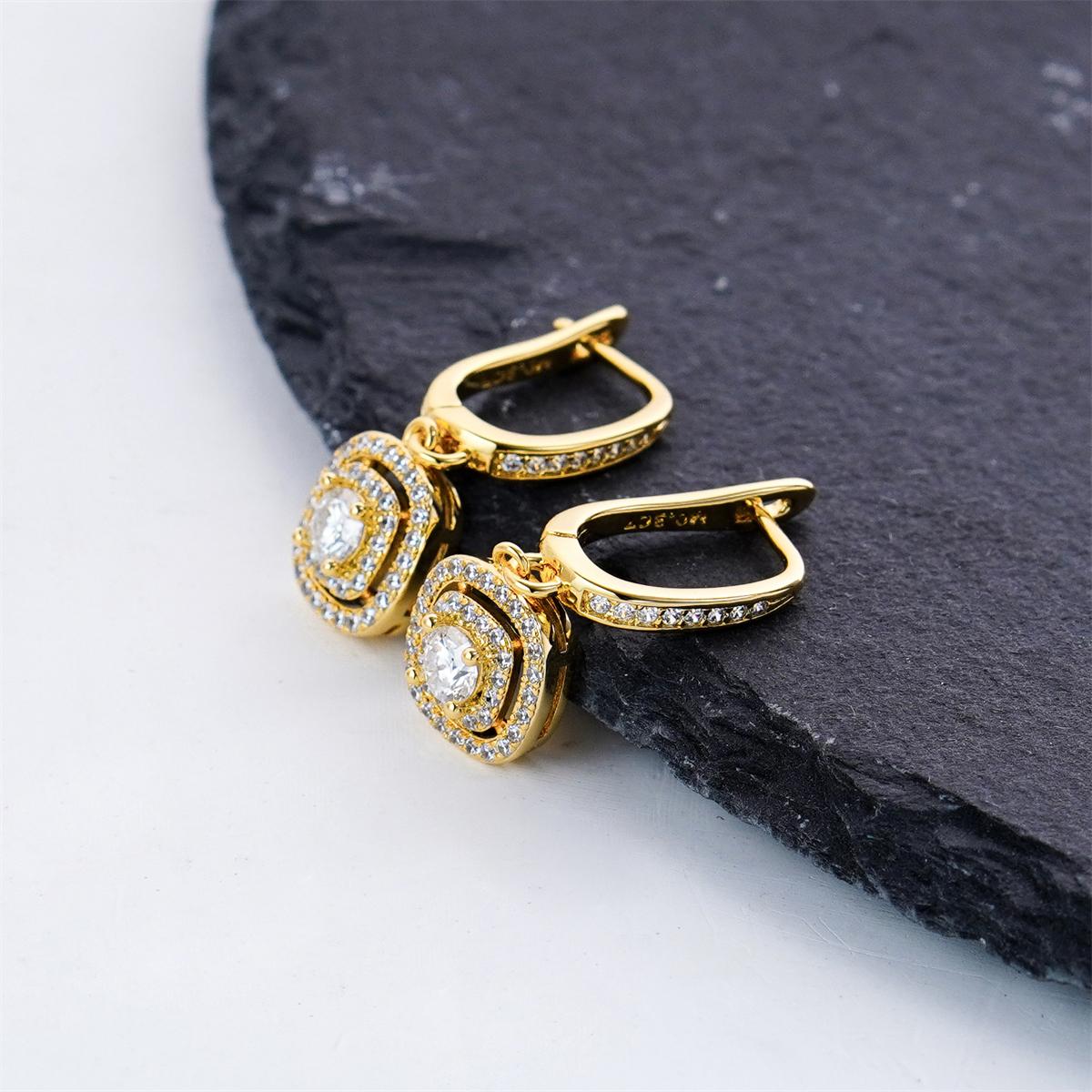 Moissanite Shimmering Square Halo Drop Earrings