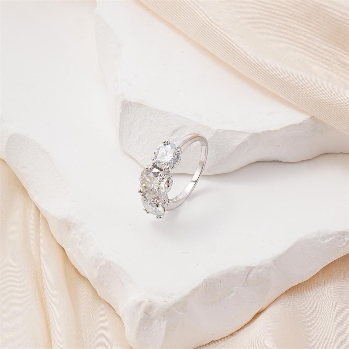 Moissanite 4ct Three Stone Prong Engagement Ring