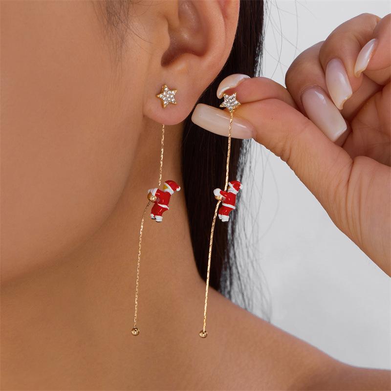 Christmas Santa Claus Climbing Star Earrings