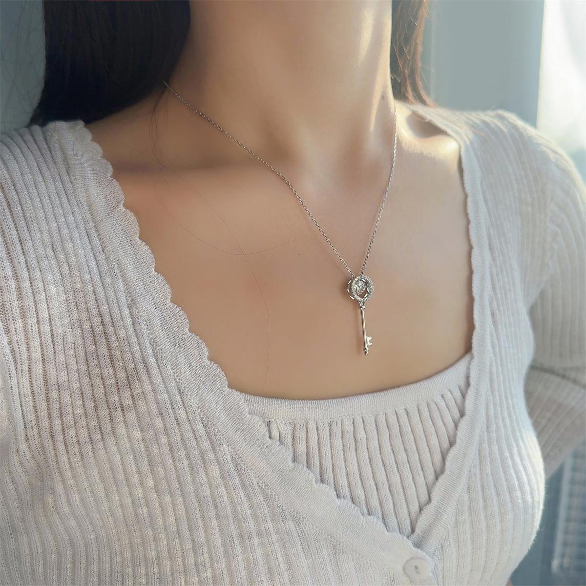 Moissanite 1ct Key to My Heart Pendant Necklace