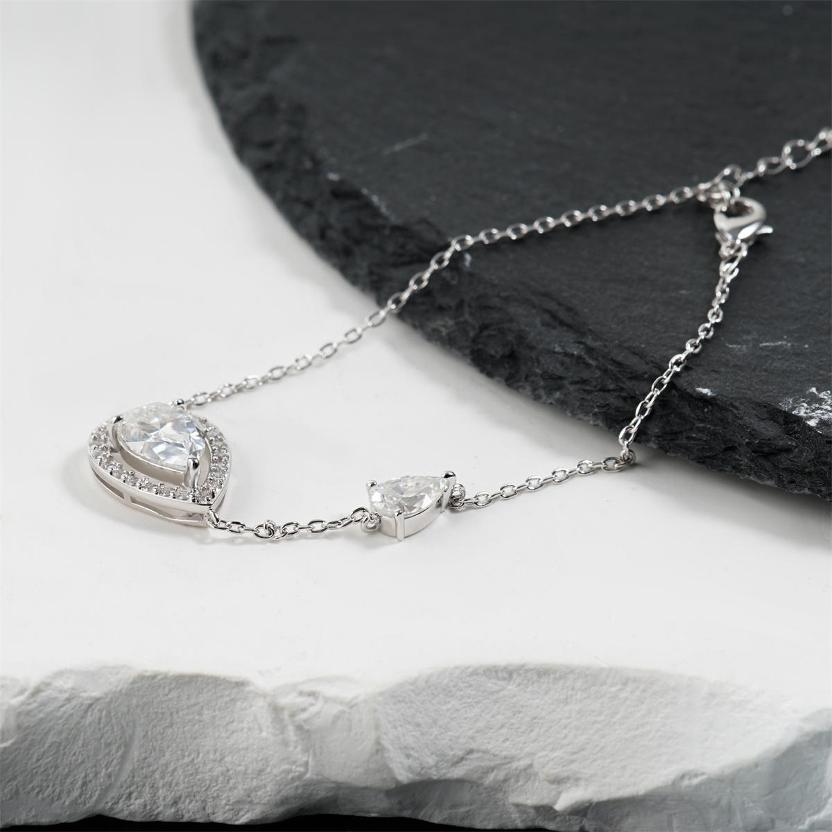 Moissanite Luminous Drop Halo Jewelry Set Elegant Pear Cut Ring Necklace Bracelet Trio Set