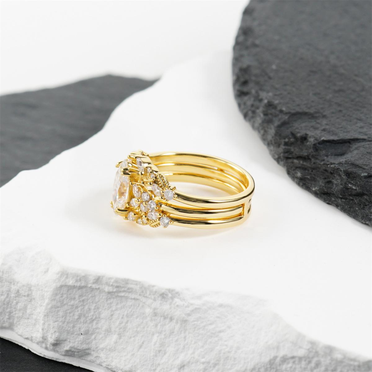 Moissanite 1.6ct Forest Hymn Ring Vintage Moss Agate Band Stackable Ring Cluster Bridal Ring Set